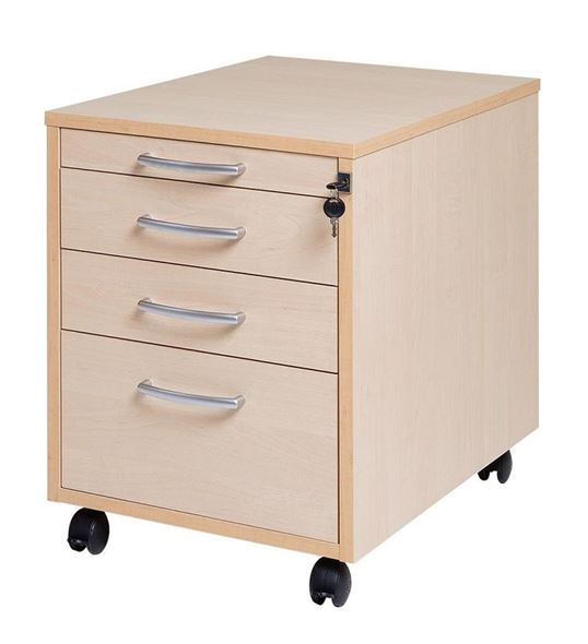 Skuffeseksjon Miami laminat, 4 skuffer, hjul, bjørk