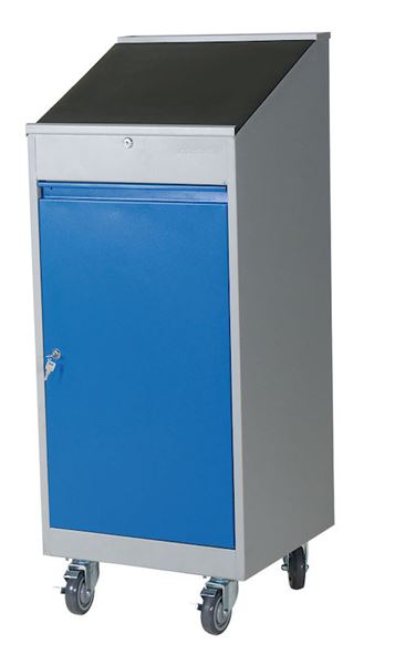 Ståpult på hjul til verksted Bent, blå/grå