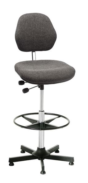 Arbeidsstol AEGA, høy med fotring og glidefot, stoffkledd, grå