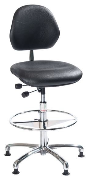 Arbeidsstol Ambla, høy modell med fotring, svart kunstlær