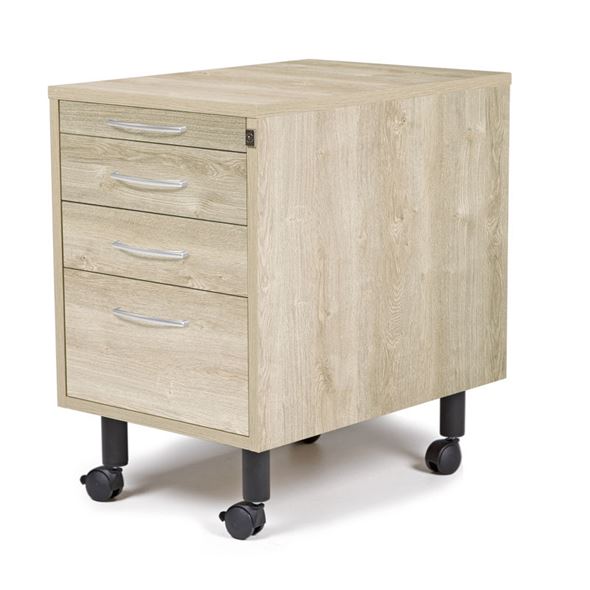 Skuffeseksjon Miami laminat, 4 skuffer, ben og hjul, eik