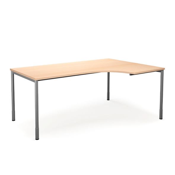 Hjørneskrivebord Duo-C, LxB 1800x1200 mm, høyre, bjørk/sølv