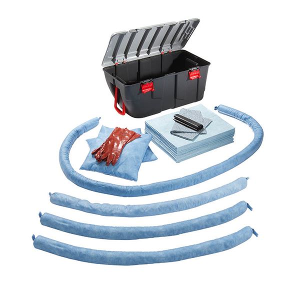 Lekkasjesett i plastboks, 75 liter, olje innendørs, blå