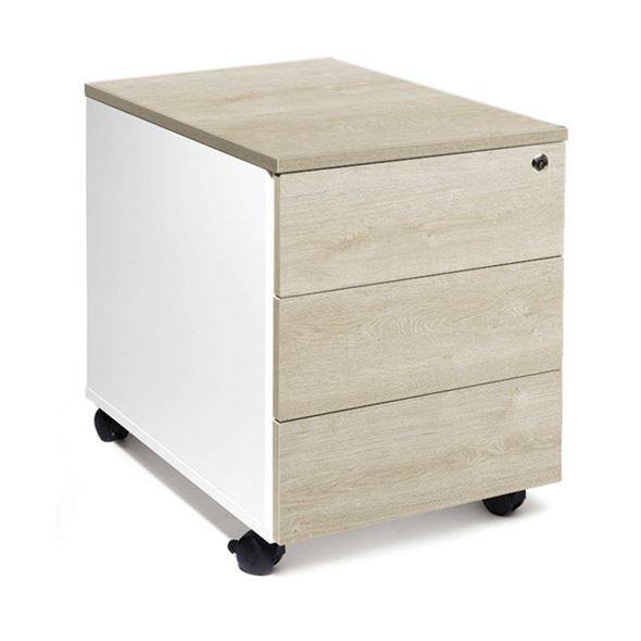 Skuffeseksjon på hjul Portland, hvit/eik