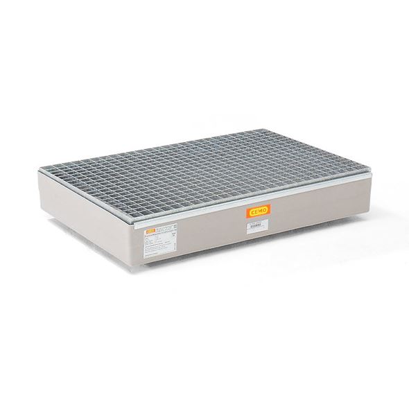 Oppsamlingskar i glassfiberforsterket plast for paller, med bremseknas