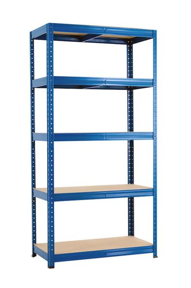 Lagerhyller, blå Mark, 5 sponplatehyller, lastekapasitet 265 kg, HxBxD