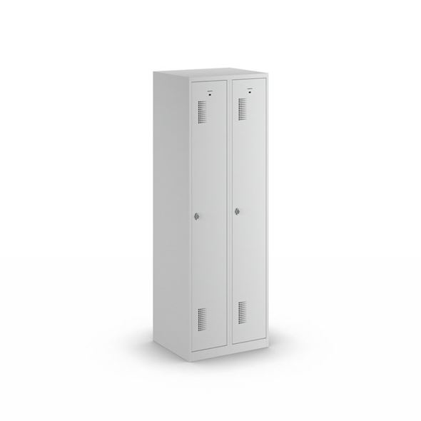 Garderobeskap Amsterdam, 2 seksjoner, lysegrå, bredde 600 mm, roterend